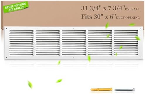 30x6 Steel Return Air Grille, HVAC Vent Cover Fits 30"W x 6"H Duct Opening by SmartSolutionsforHome
