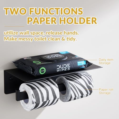 APLusee Matte Black Double Toilet Paper Holder - Image 3