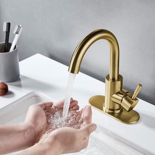 Bathroom Sink Faucet Single Hole Brushed Gold, Modern Single Handle Bathroom - Image 2