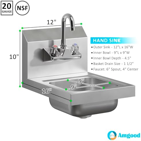 AmGood Stainless Steel Wall Mount Hand Sink | NSF | Commercial Hand Washing - Image 3