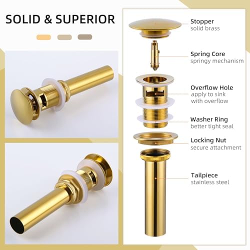 Angle Simple Bathroom Sink Drain Stopper, Pop Up Design, Deep Titanium Gold - Image 6
