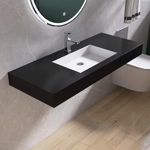 47"X19" Bathroom Sink with Single Faucet Hole, Stone Resin Wall-Mount or by MEDUNJESS