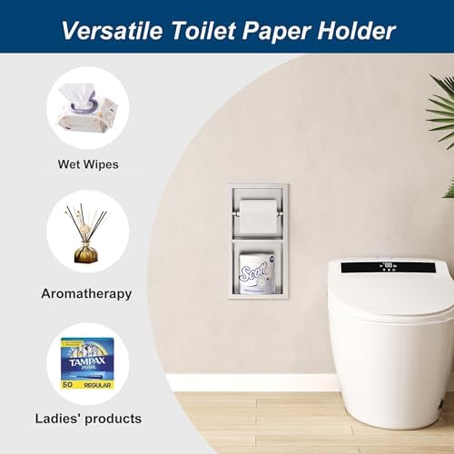 Neodrain Brushed Recessed Toilet Paper Holder, Dual Rolls - Image 6