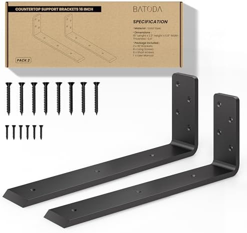 BATODA 16” Countertop Support Steel Brackets, Heavy Duty L Bracket by BATODA