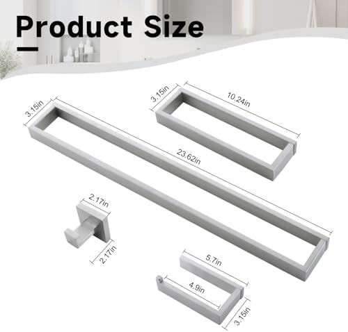 Brushed Nickel Towel Bar Set, 5-Pieces Bathroom Hardware Accessories Set - Image 6