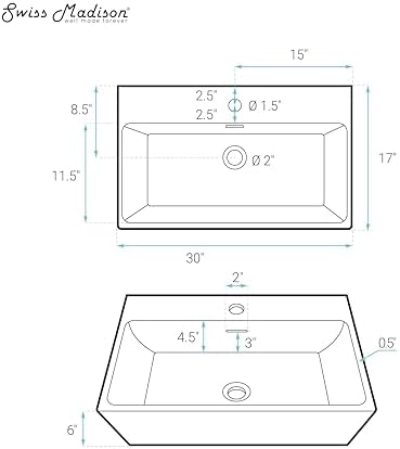 Claire 30" Rectangle Wall Mount Bathroom Sink in Glossy White - Image 3