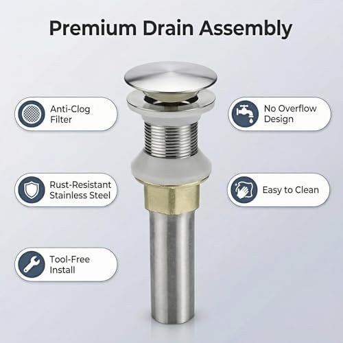 Bathroom Sink Drain, Drain Stopper Bathroom Sink Without Overflow, Assembly - Image 4
