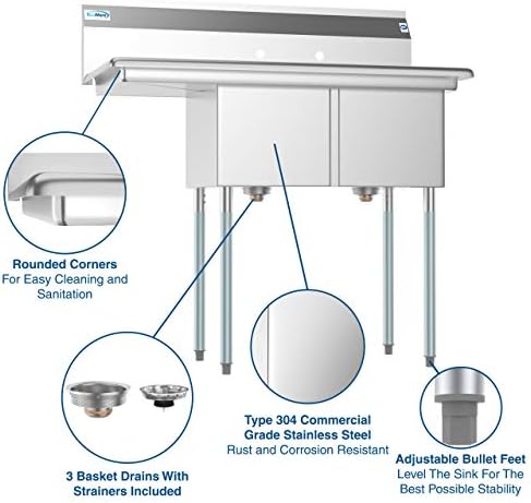 KoolMore 2 Compartment Stainless Steel NSF Commercial Kitchen Prep & Utility - Image 5