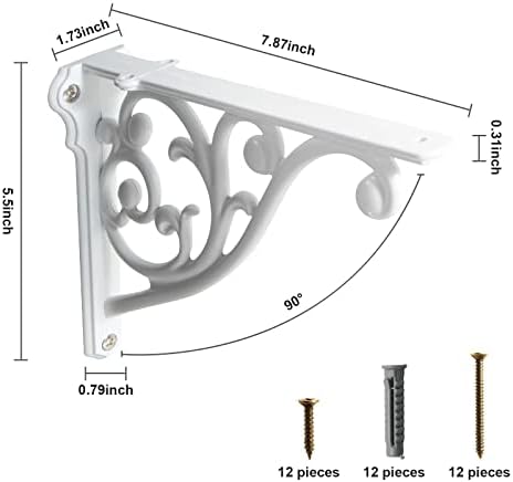 Shelf Brackets 8 Inch 4PCS Heavy Duty White Wall Bracket Baroque Kitchen - Image 2