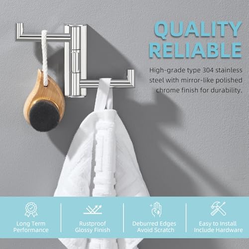 Angle Simple Swivel Towel Hook 3 Arms, Robe Coat Wall Hook, Polished Chrome - Image 5
