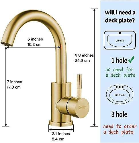 Wet Bar Sink Faucet Single Hole Brushed Gold, Modern Single Handle Bathroom - Image 4
