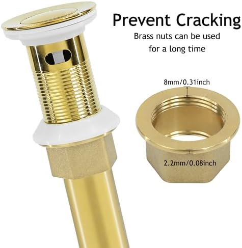 Bathroom Sink Drain, Drain Stopper Gold Stainless Steel Bathroom Sink - Image 3
