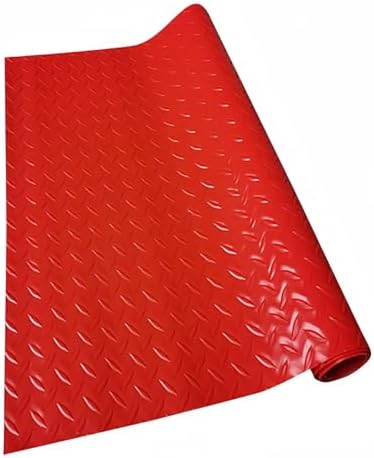 Garage Floor Mat Red 1.5×14m, Diamond Plate PVC Flooring Roll Thickened Garage by Unknown