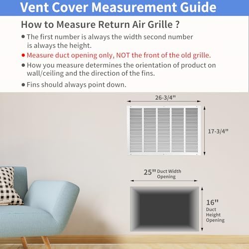 Howeall 25"W x 16"H Steel Return Air Grille, Air Return Vent Cover - Image 5