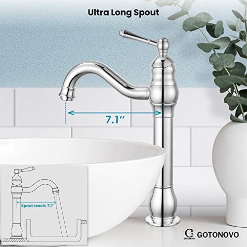 gotonovo Vintage Bathroom Vessel Sink Faucet, Polish Chrome, No Drain - Image 4