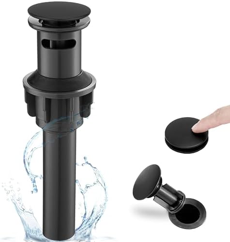 Black Pop Up Drain with Overflow, Double-Sealed Bathroom Sink Drains, No Rust by HOIGY