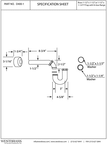 Westbrass D400-1-01 1-1/2" OD 17 gauge P-Trap - Image 4
