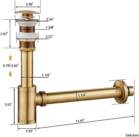Solid Brass Bathroom Sink P-Trap Complete Set, Adjustable 1-1/4 Bottle Trap - Image 7