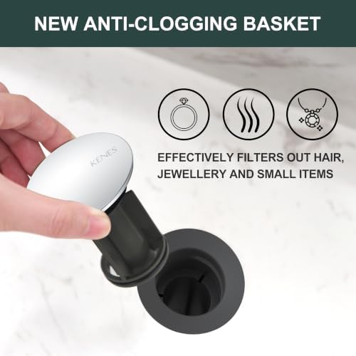 KENES Chrome Pop Up Bathroom Sink Drain Assembly Without Overflow - Image 4