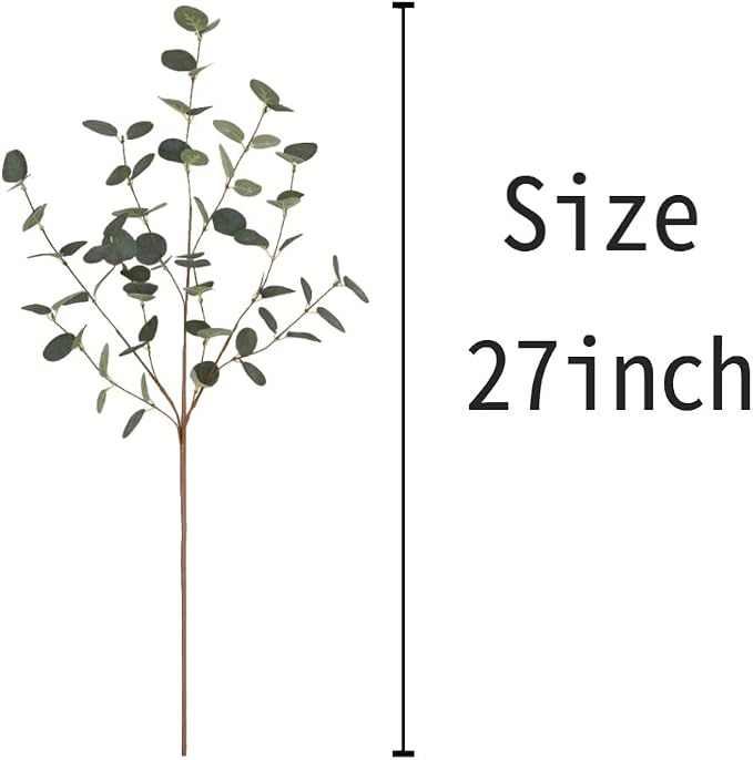 6 Pcs 27" Eucalyptus Stems Greenery Stems Eucalyptus Leaf Spray in Green Silk - Image 2