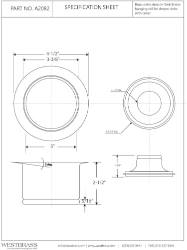 Westbrass A2082-62 3-1/2" Extra-Deep Collar Kitchen Sink Waste Disposal Flange - Image 2