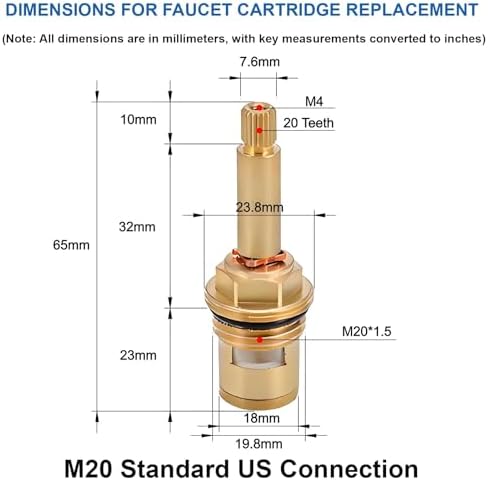 Brass Faucet Cartridge Replacement Kit M20 x 1.5 Ceramic Valve Pair - Image 2
