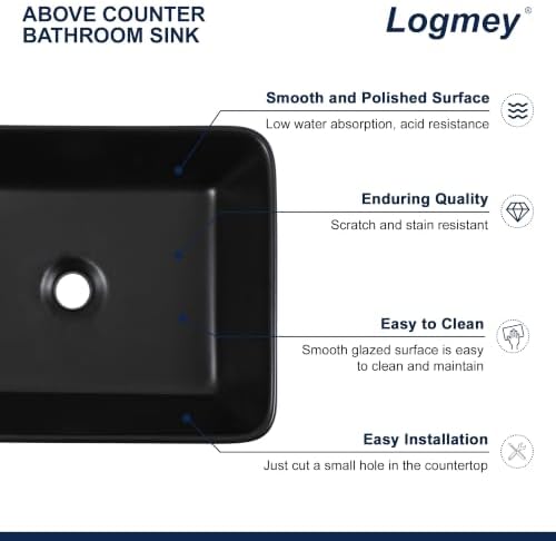 Logmey 19x15 Inch Black Vessel Sink - Image 4