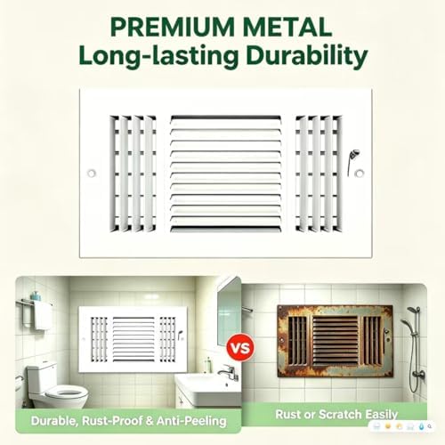 12x6 Inch Duct Opening Ceiling Register, 3-Way Steel Sidewall Air Vent Grille - Image 6