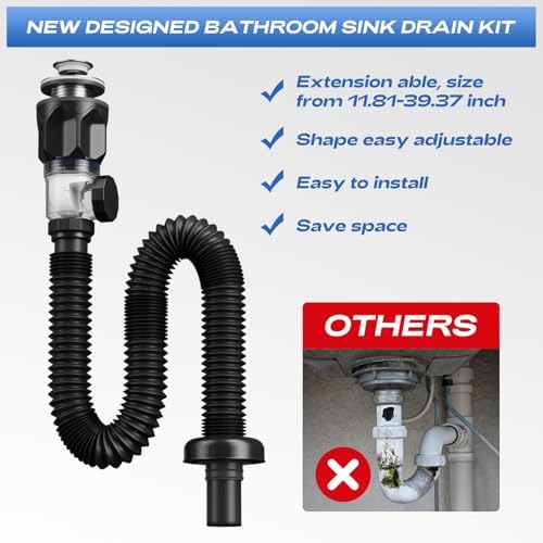 Bathroom Sink Drain Kit with Flexible Expandable P-Trap Sink Drain Pipe Tube - Image 5