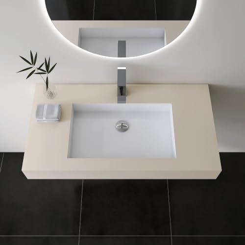Stone Resin Bathroom Sink, Wall Mount Sink 35"L x 19"W by MEDUNJESS