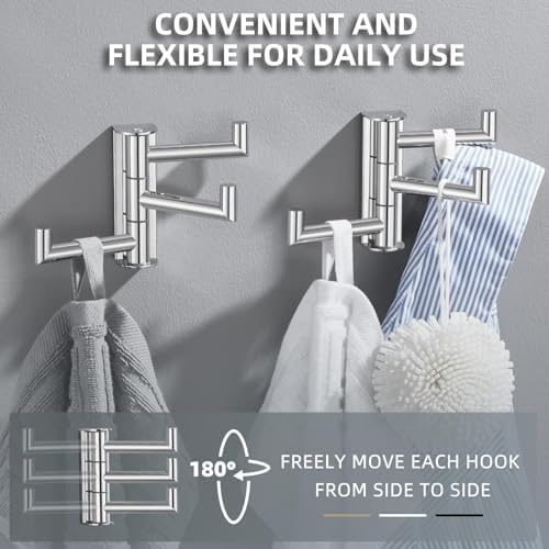 Angle Simple Swivel Towel Hooks, Robe Coat Hook 2 Pack, Polished Chrome - Image 5
