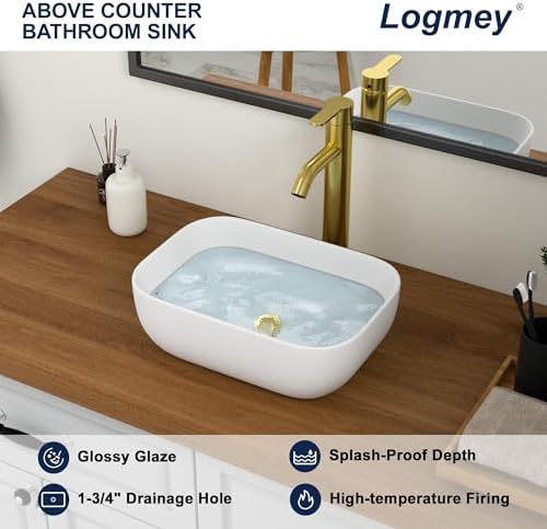 Logmey 18 Inch Bathroom Sink 18x14 Countertop Vessel Sink Rectangular Large - Image 5
