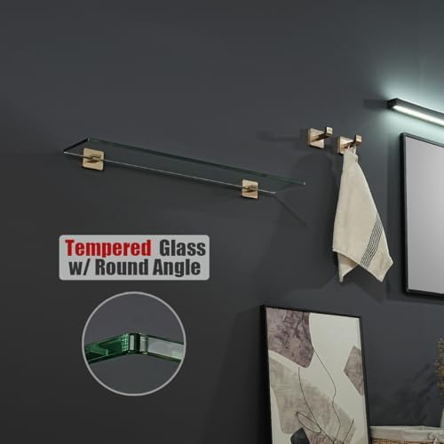 JQK Bathroom Glass Shelf, Floating Tempered Glass Shower Storage 24 by 5 inches - Image 6