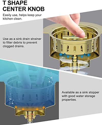 BOTEMY B9171 Gold Kitchen Sink Drain Kit 3 1/2 Sink Strainer - Image 4