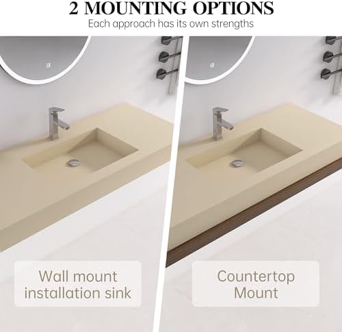 47"X19" Bathroom Sink with Single Faucet Hole, Stone Resin Wall-Mount or - Image 4