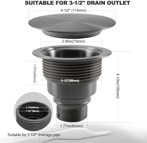 3 1/2" Kitchen Sink Drain Kit Replacement Sink Drain Assembly Removable 304 - Image 6