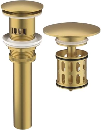 Bathroom Pop up Drain with Overflow, Brushed Gold, with Overflow by HEROBAI