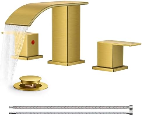 FORIOUS Bathroom Faucet Waterfall 3 Hole 8 Inch Widespread Brushed Gold by FORIOUS