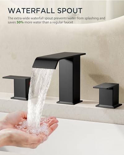 FORIOUS Bathroom Faucet 3 Hole 8 Inch Widespread Sink 2 Pack Matte Black - Image 3