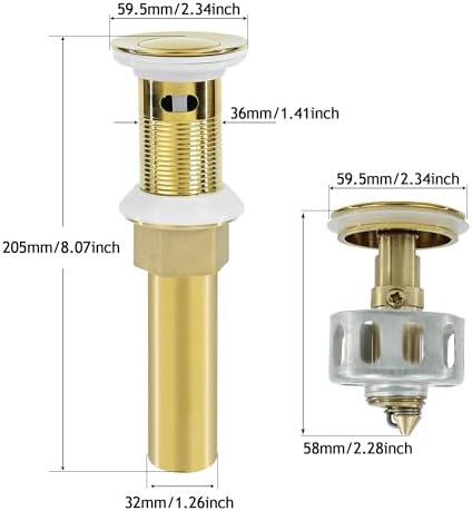 Bathroom Sink Drain, Drain Stopper Gold Stainless Steel Bathroom Sink - Image 2