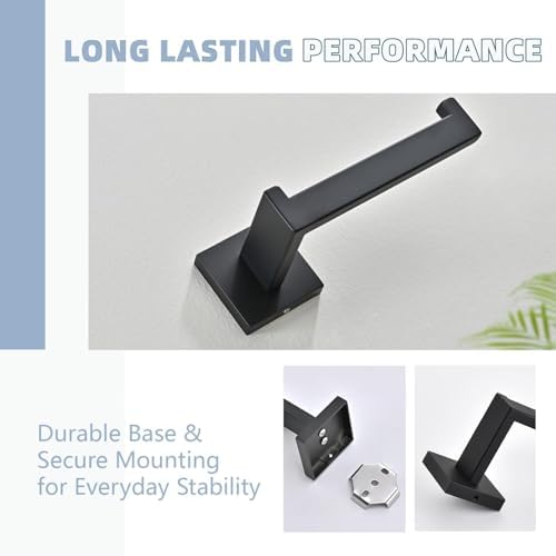 Toilet Paper Holder Set with 2 Square Robe Hooks, Matte Black - Image 5