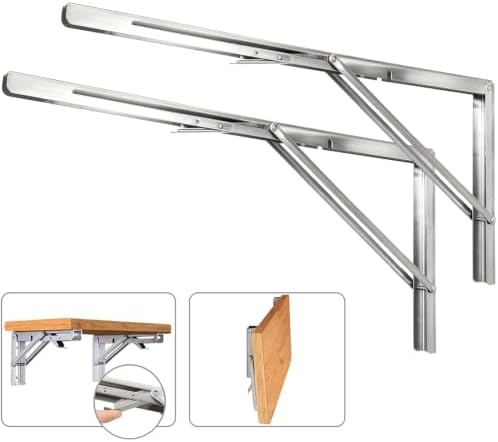 22 Inch Folding Shelf Brackets, 2 Pack Stainless Steel Heavy Duty L Bracket - Image 2