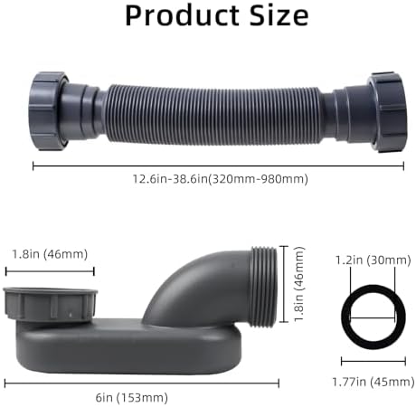 Low Profile 1 1/2" P Trap Flexible Bathtub & Shower Drain Pipe, Flat P Trap Kit - Image 2