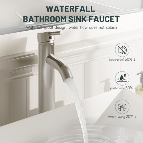 Bathroom Faucet, Vessel Sink Faucet, Brushed Nickel - Image 3