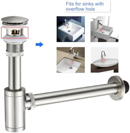 1-1/4" Solid Brass Bottle Trap Pop-Up Sink Drain Kit Brushed Nickel - Image 4