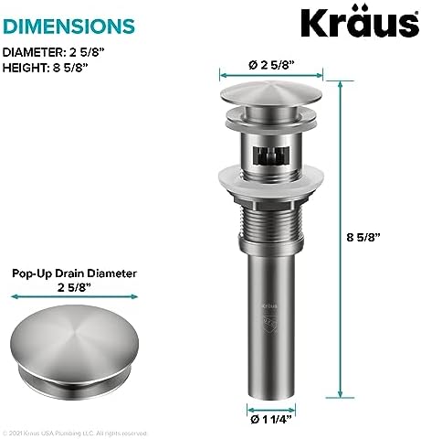 KRAUS Pop-Up Drain with Overflow in Chrome - Image 3