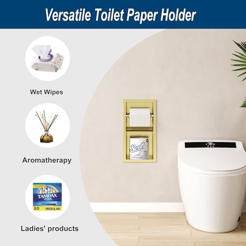 Neodrain Gold Recessed Toilet Paper Holder, Dual Rolls - Image 6