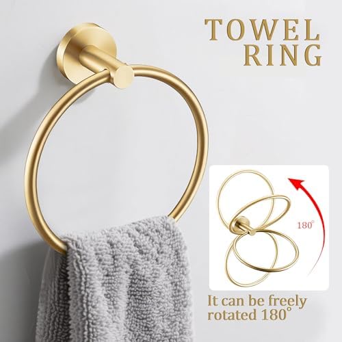 5 Pieces Brushed Gold Bathroom Hardware Accessories Set, SUS304 Stainless Steel - Image 7