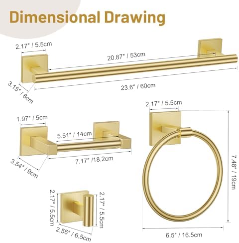 Lairuier Brushed Gold Bathroom Accessories, Towel Bar Set Wall Mounted - Image 7