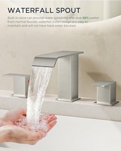FORIOUS Widespread Bathroom Sink Faucet 3 Hole 8 Inch 2 Pack Brushed Nickel - Image 3